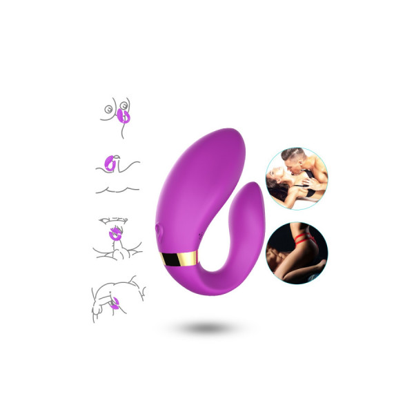 Vibromasseur forme U Violet pour couple avec double moteurs 